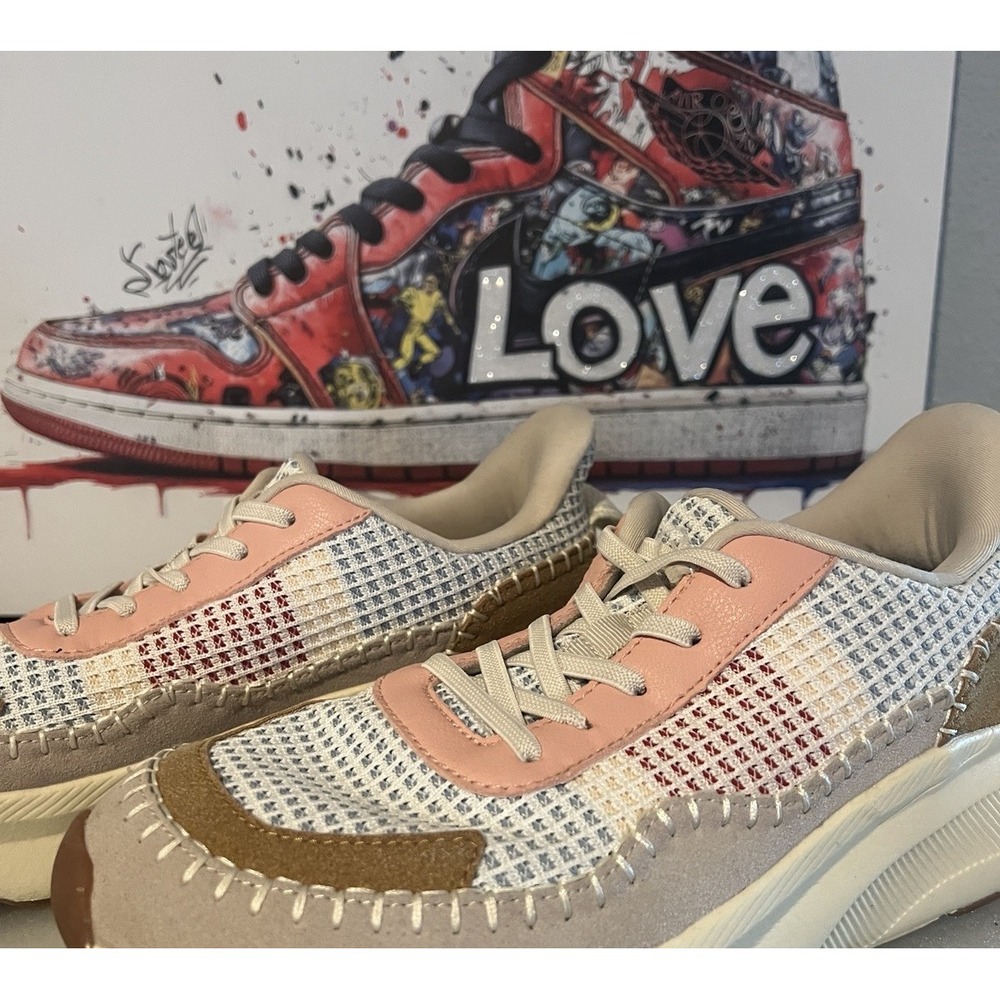 Jackshibo 6672 Sneakers Womens 9.5 Multicolor Excellent Woven Mesh Platform Shoe